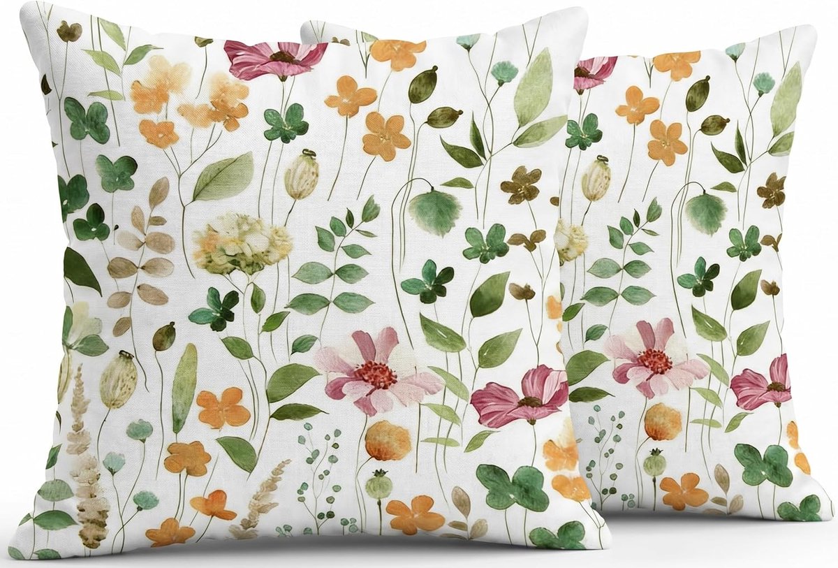 SnelShoppen - Waterdichte Kussenhoezen Set van 2, 45 x 45 cm, Dubbelzijdig Bedrukt met Bloemen en Kruiden, Modern Sierkussen voor Tuin, Balkon, Woonka