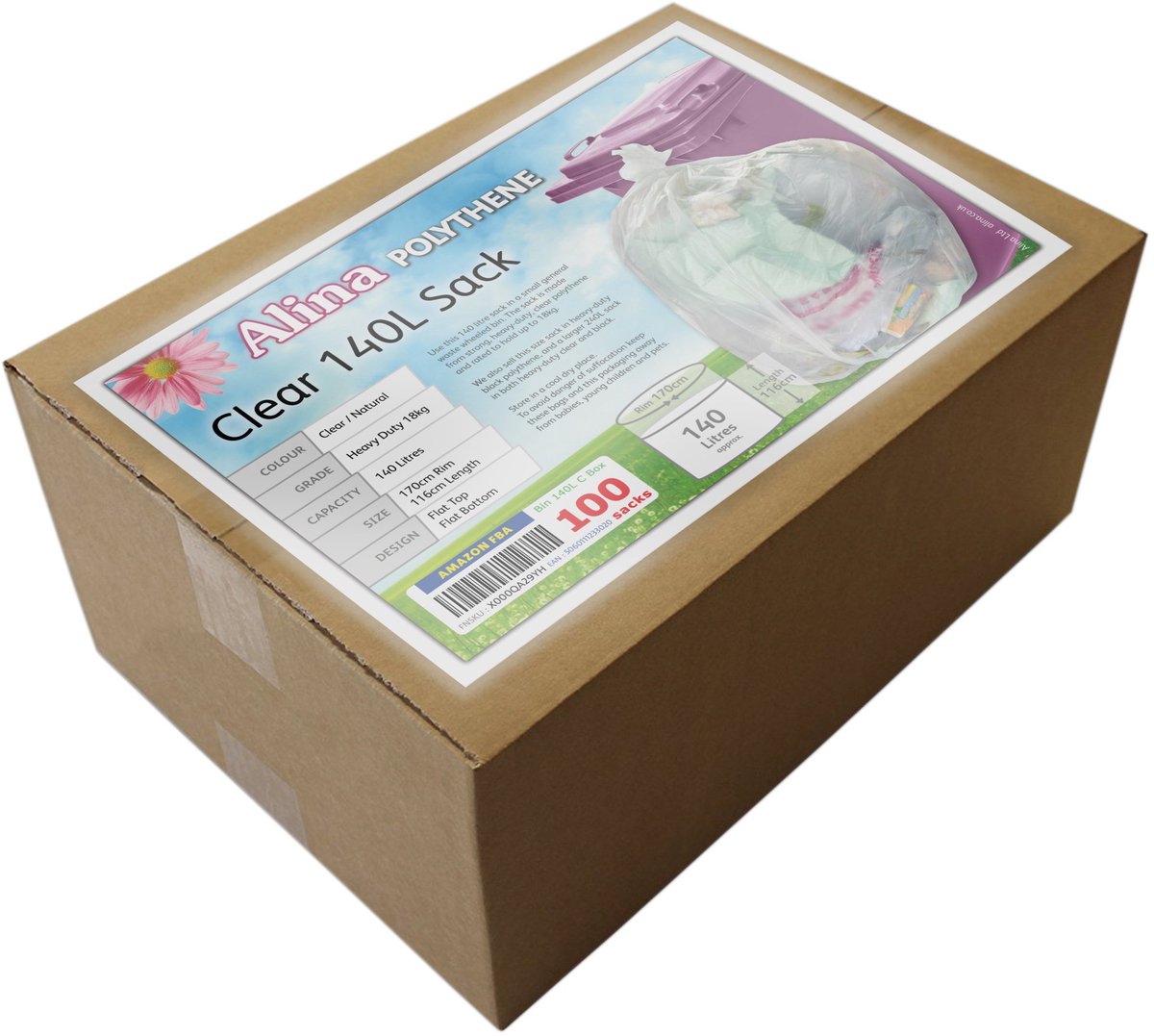 SnelShoppen - Alina 140L Heavy-Duty Clear Polytheen Wielen Bin Liner - Zware Plastic Afvalzak - Voor Tuin, Keuken, Feesten en Camping - 140 Liter Tran
