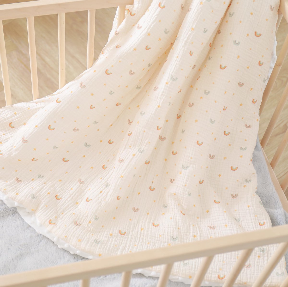 SnelShoppen - Baby Blanket 100x135 Cm - Zachte Minky Katoen & Mousseline Oeko Tex - Ledikant Deken - Polyester Vulling Quilt - Baby Swaddle - Bed Plai