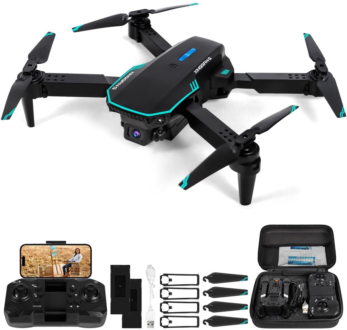 SnelShoppen - Drone met Camera 720p HD voor Kinderen, Wifi FPV Quadcopter voor Beginners, RC Drone met 2 Batterijen, Zwaartekrachtsensor, 3D-Flipmodus