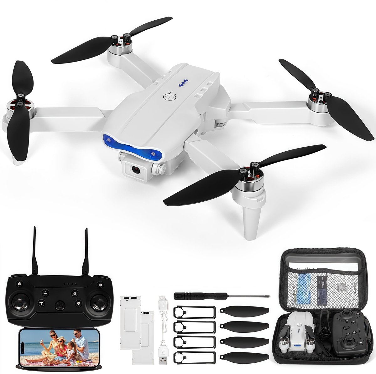 SnelShoppen - Drone met 1080P-camera voor Volwassenen, Opvouwbare Minidrone met Obstakelvermijding en Borstelloze Motoren voor Beginners met Propeller