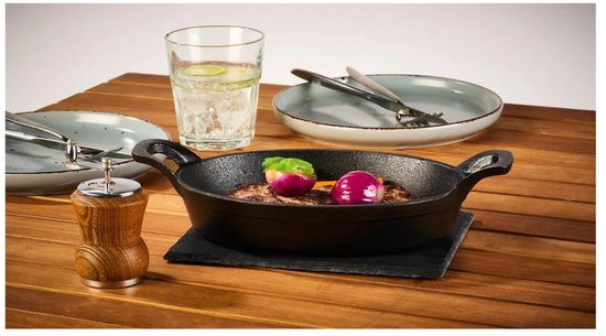 GRILLMEISTER Gietijzeren BBQ-grillpan - Mini ovale pan + serveerplateau van GRILLMEISTER — afbeelding 3