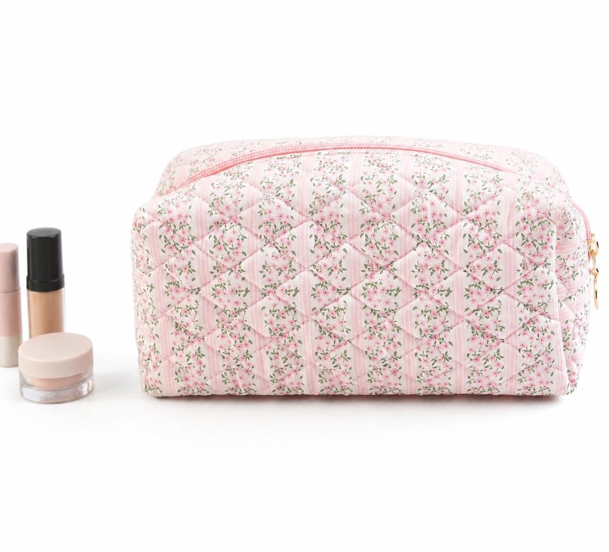 VHV - Toilettas Dames met Bloemenpatroon - Compacte Katoenen Make-uptas - Voor Reizen en Dagelijks Gebruik