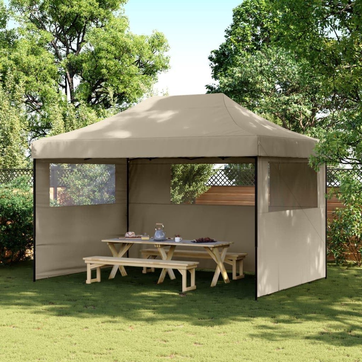 Partytent Pop-up - Feesttent Tuinfeest - Buitenfeesten Organiseren - Inclusief 3 Zijwanden - 410 x 279 x 315 cm - Taupe