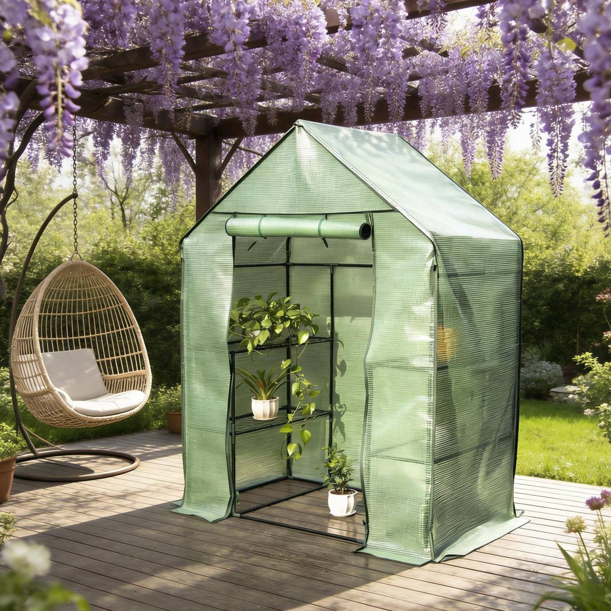 HAUSS SPOLE Kas – Ruime Tomatenkas 143 X 215 X 195 Cm – Polyetheen En Staal – Groen – Voor Kweken En Beschermen Buiten