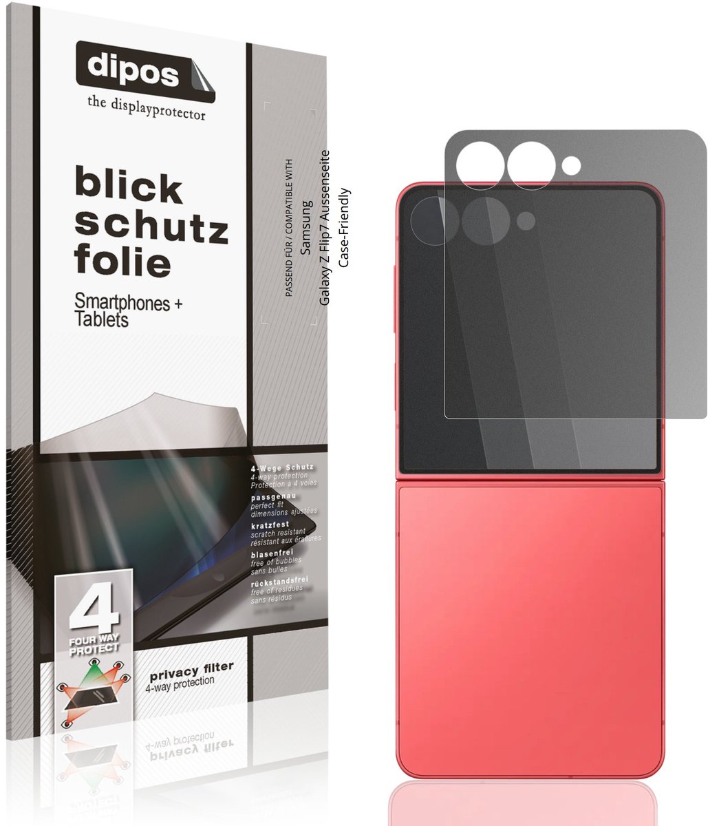 dipos – Matte Privacy Screenprotector geschikt voor Samsung Galaxy Z Flip7 Buitenkant Case-Friendly | Anti-Spy Beschermfolie