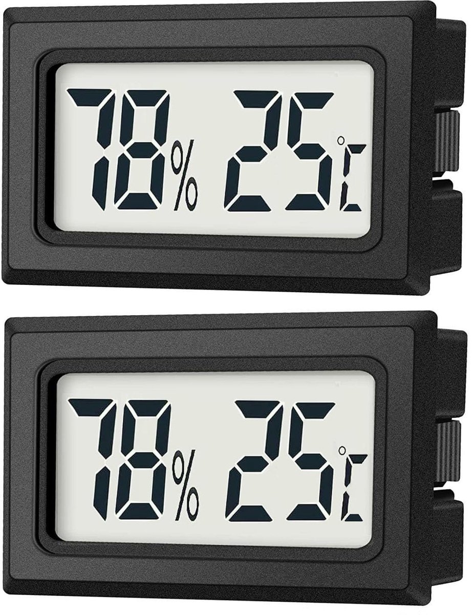Tweedelige set - Hygrometer - Binnenhygrometer - Digitale thermometer en hygrometer - Lichtgewicht en draagbaar - Ruimtebesparend - Gebruiksvriendelijk - Duidelijke aflezingen - Geschikt voor thuis en hobbyruimtes - Zwart
