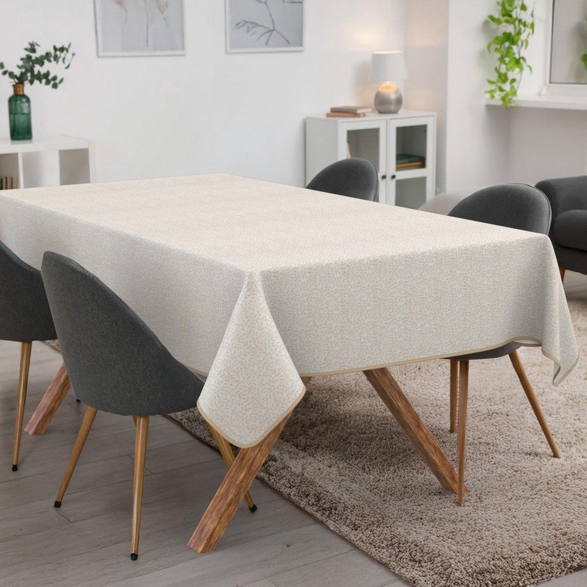 ANRO Tafelkleed Bloemen Beige 200x140cm Met sierband Afwasbaar Waterafstotend Binnen & Buiten