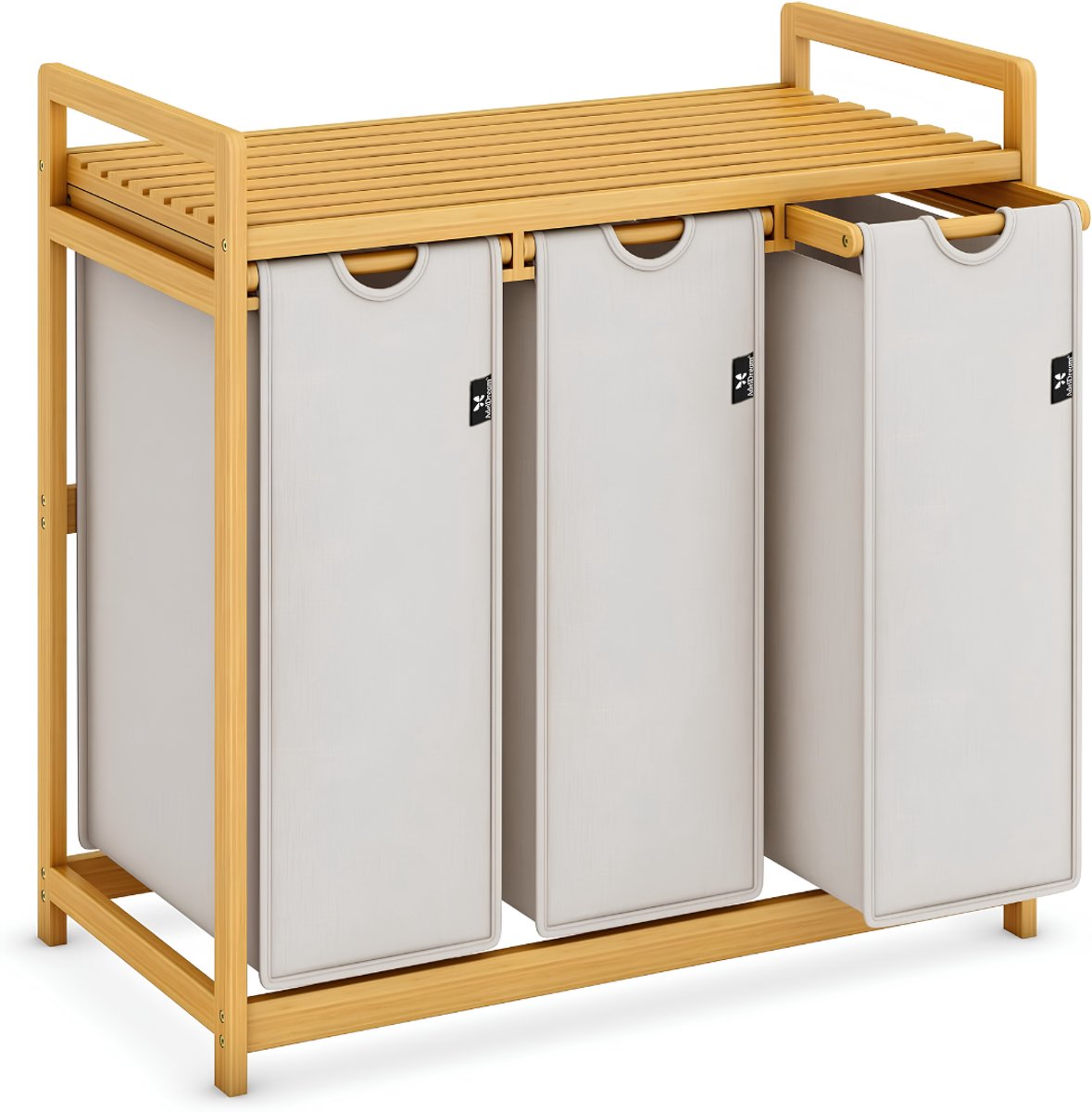 NIVA® Wasmand 3 Vakken - Wasmand - Wassorteerder - Lichtgrijs - 81cm x 42cm x 80cm