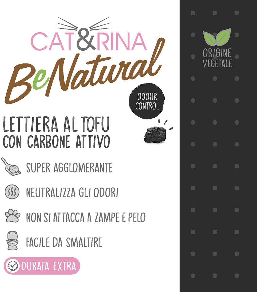 SnelShoppen - Cat&Rina BeNatural 10L Kattenbakvulling - Klontvormende Tofu Vulling met Actieve Kool - Tot 60 Dagen Gebruik - Afbreekbaar en Toiletvrie