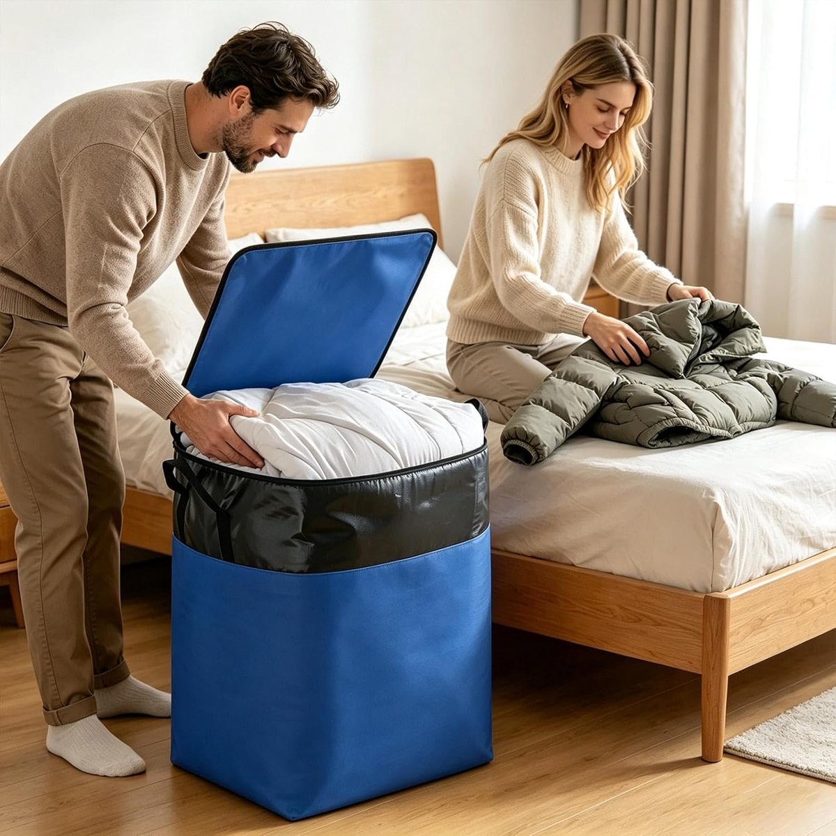Verhuis Zakken - Opbergtas Draagtas - Spullen Opslaan - Puncturebestendig Ontwerp - 140 Liter - Blauw