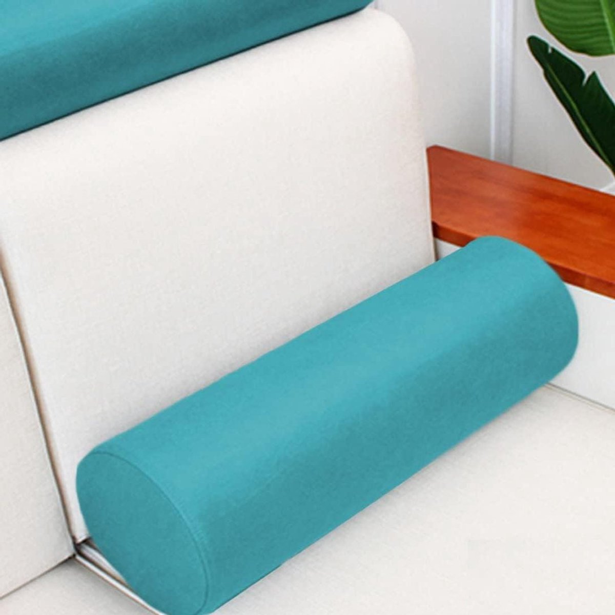 Rond Bolster Kussen - Lendensteun Nekrol - Comfortabel Rusten - Waterdichte PU Leer - 15x15x50cm - Blauw