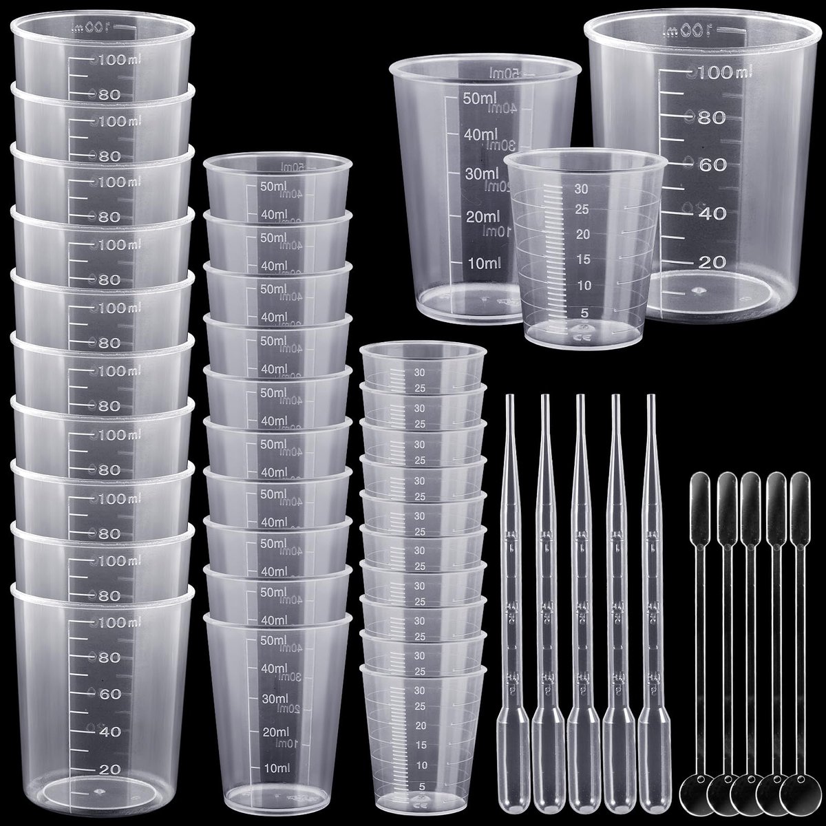 Dailygoods - Set van 30 Stuks Kleine Maatbeker - Herbruikbare Plastic Mengbeker voor Crafting
