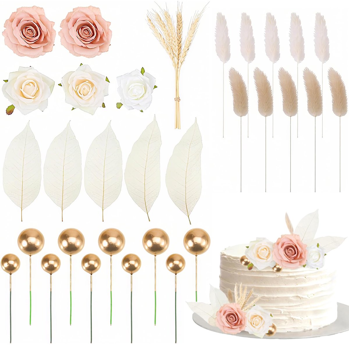 Dailygoods - 35 Taarttoppers Boheemse Bloem Decoratie voor Feesten