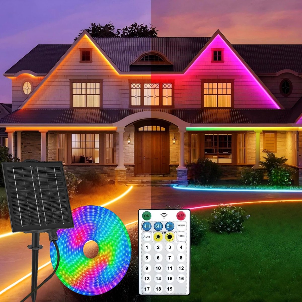 SnelShoppen - Gaoxun LED Strip op Zonne-energie 15m - Dimbaar, 960 LEDs, IP68 Waterdicht, Flexibel en Zelfklevend - Voor Buiten, Terras, Feest, Tuin,