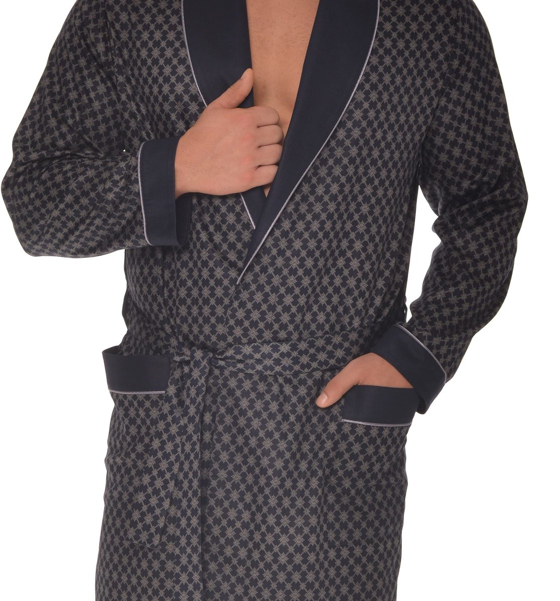 SnelShoppen - Elegante Ochtendjas voor Heren, 100% Katoen, Donkerblauw, Maat 4XL, Perfect voor Thuis en Ontspanning