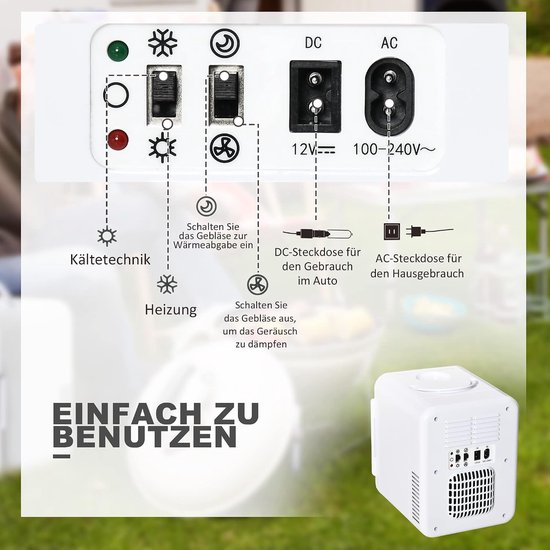 Draagbare Koelkast - Minikoelkast Reiskoelkast - Dranken Koelen - Koel- en Warmtefunctie - 4L 258 cm - Wit — afbeelding 3