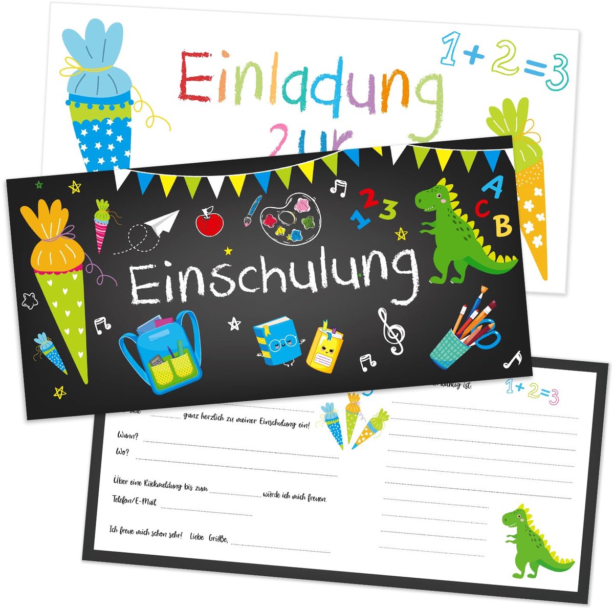 Dailygoods - Dino Uitnodigingskaarten voor de Eerste Schooldag met Envelop