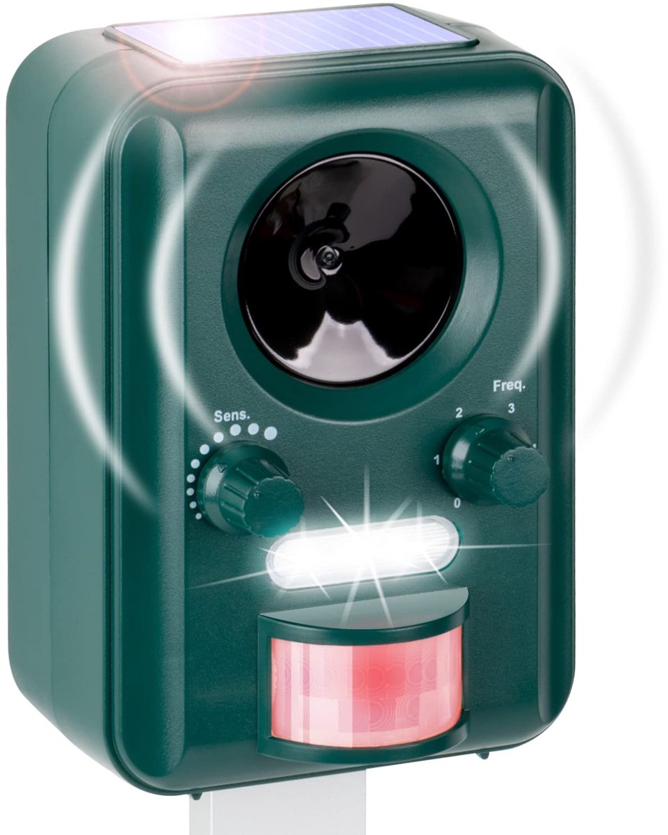 SnelShoppen - Ultrasone Dierenverjager VOSS.sonic 2000 - Solar & Flits - Effectieve Afweer voor Katten, Honden, Marters - Duurzaam en Milieuvriendelij