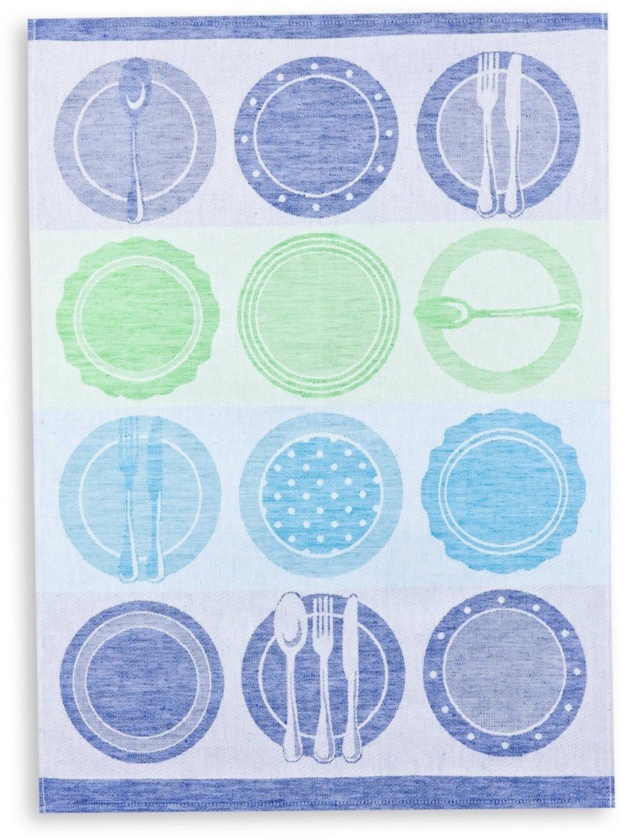 Dailygoods - Jacquard Half Linnen Keukenhanddoek Blauw 50 x 70 cm