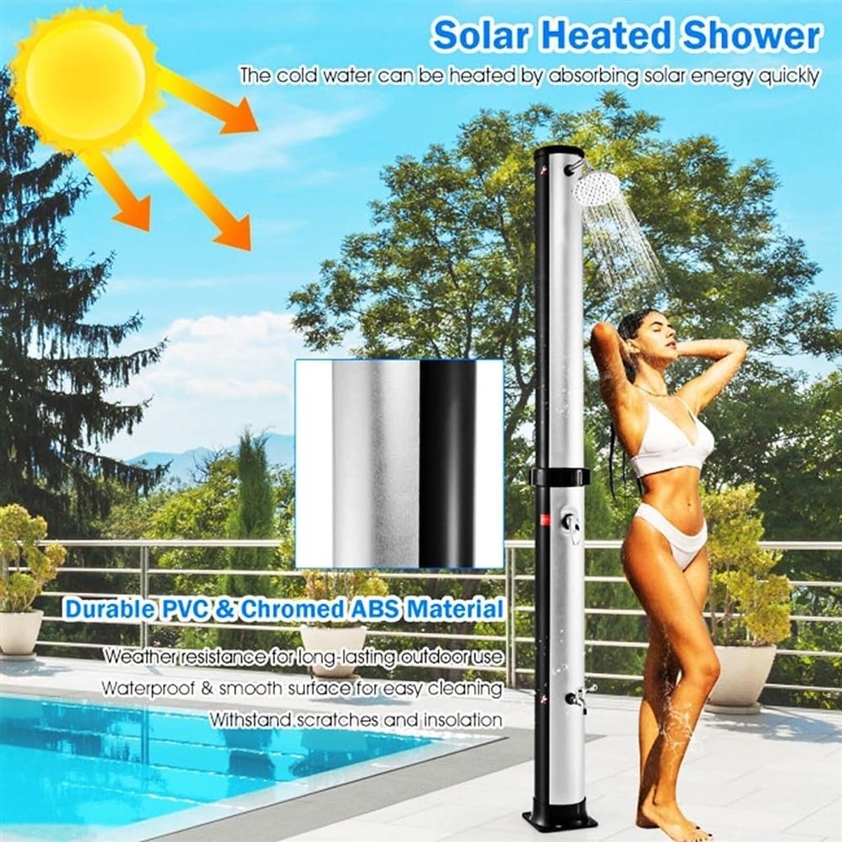 Buitendouche Zonne-energie - Tuindouche Warm Water - Afspoelen Na Zwemmen - Vrijstaand Ontwerp - 38 Liter Tank - Zwart thumbnail 3