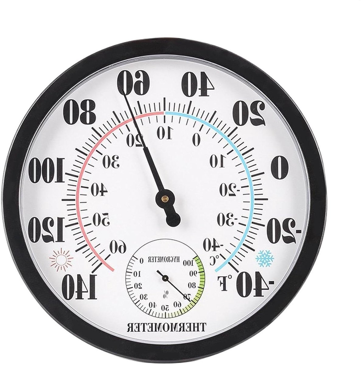 Analoge Thermo-hygrometer - Weerstation Binnen Buiten - Omgevingsbewaking - Groot Afleesbaar Display - 25 cm - Enkele Attribuut