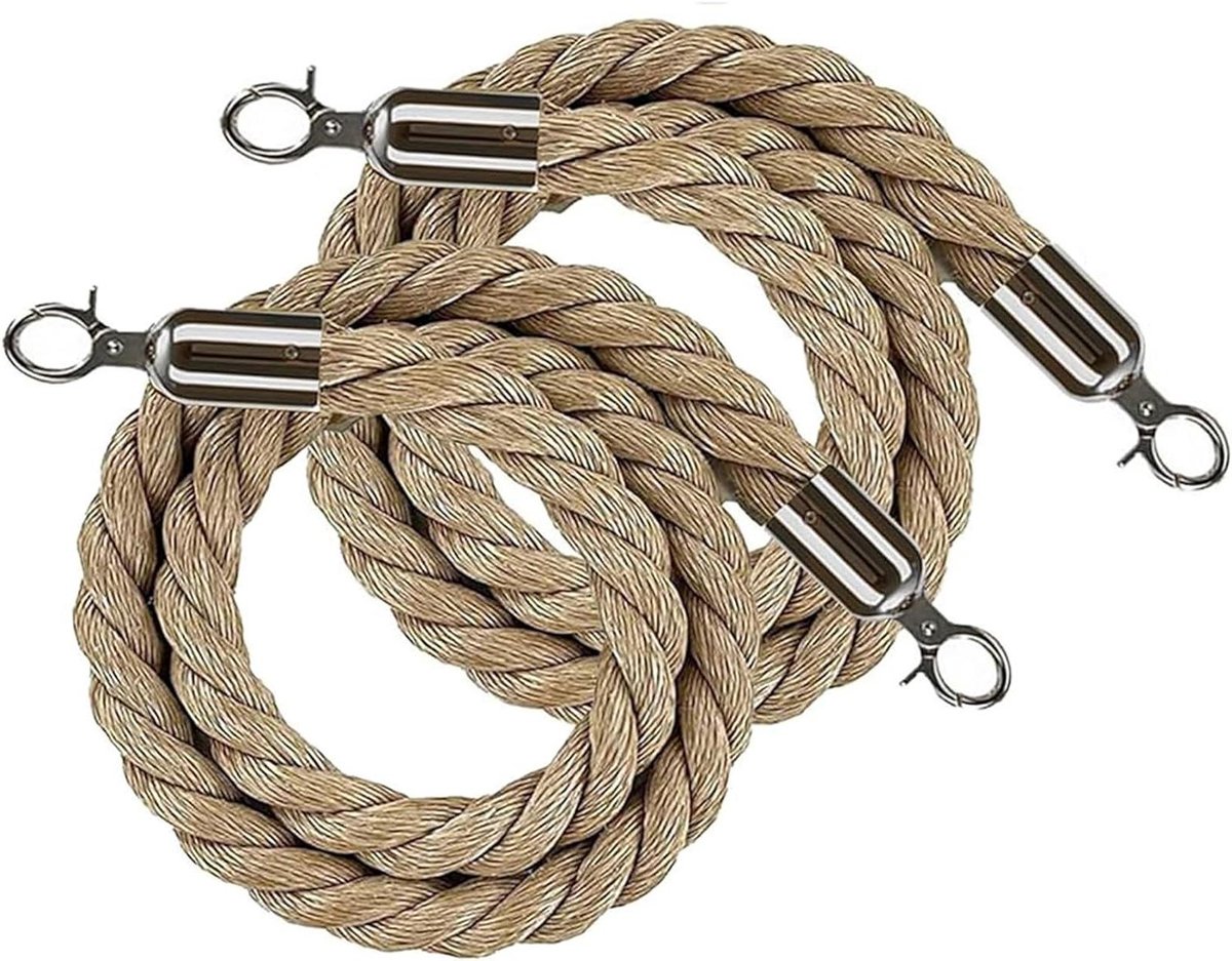 Gevlochten Touw - Hennep Touw Met Haken - Evenementen Organiseren - Metalen Haken - 90 cm - 305 cm - Natuurlijk