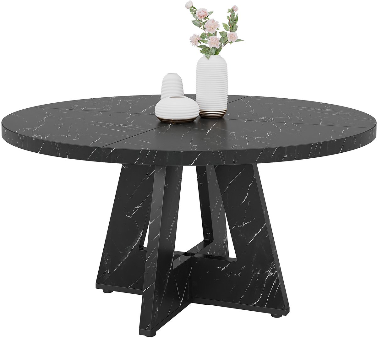 Tribesigns Ronde Eettafel - Keukentafel - 120 x 120 x 75 cm - Eetkamertafel Voor 4 Personen - Tafel met Houten Tafelblad en Poten - Gemarmerd Zwart