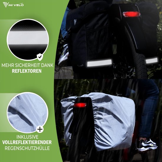 Fietstas van gerecycled materiaal - dubbele tas voor bagagedrager 36 liter - regenbescherming - MIK & Racktime adapter - fietstas dubbel van Beck. — afbeelding 4