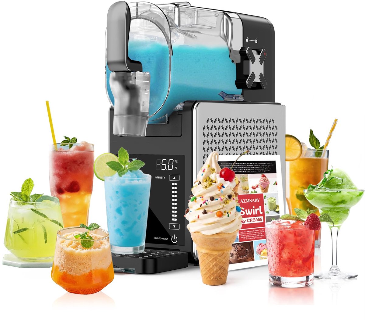 SnelShoppen - Slush-machine 2,5L IJs- en Slushie machine voor Thuis - LED-display, 6 Vooraf Ingestelde Programma's voor IJs, Frappés, Milkshakes, Auto