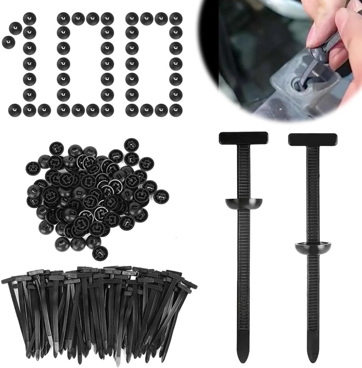 Nylon Universele Kabelbindergesp, 100 stuks Zware Zelfborgende Nylon Kabelbinderhouder, Multifunctionele Drukbevestiging Kabelbinderhouders, voor Dagelijkse Autoreparatie en -reparatie
