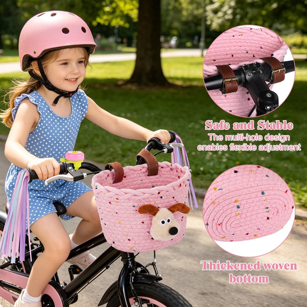 Dailygoods - Afneembare Fietsmand voor Kinderen - Gevlochten Katoenen Touw