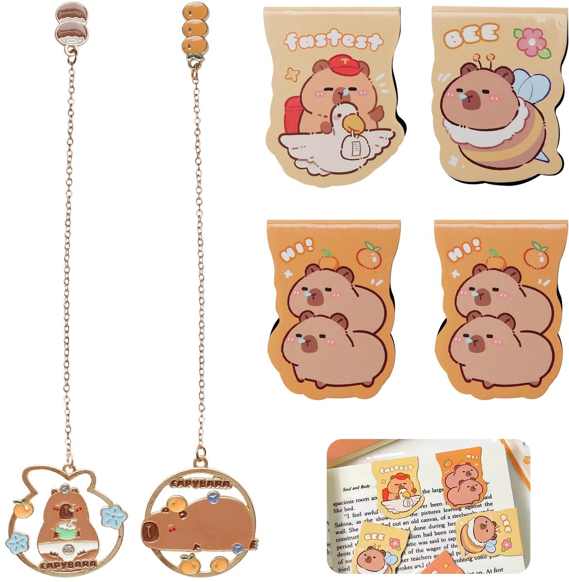 Dailygoods - Capybara Boekenlegger Set van 6 - Schattige Magnetische en Metalen Boekenleggers