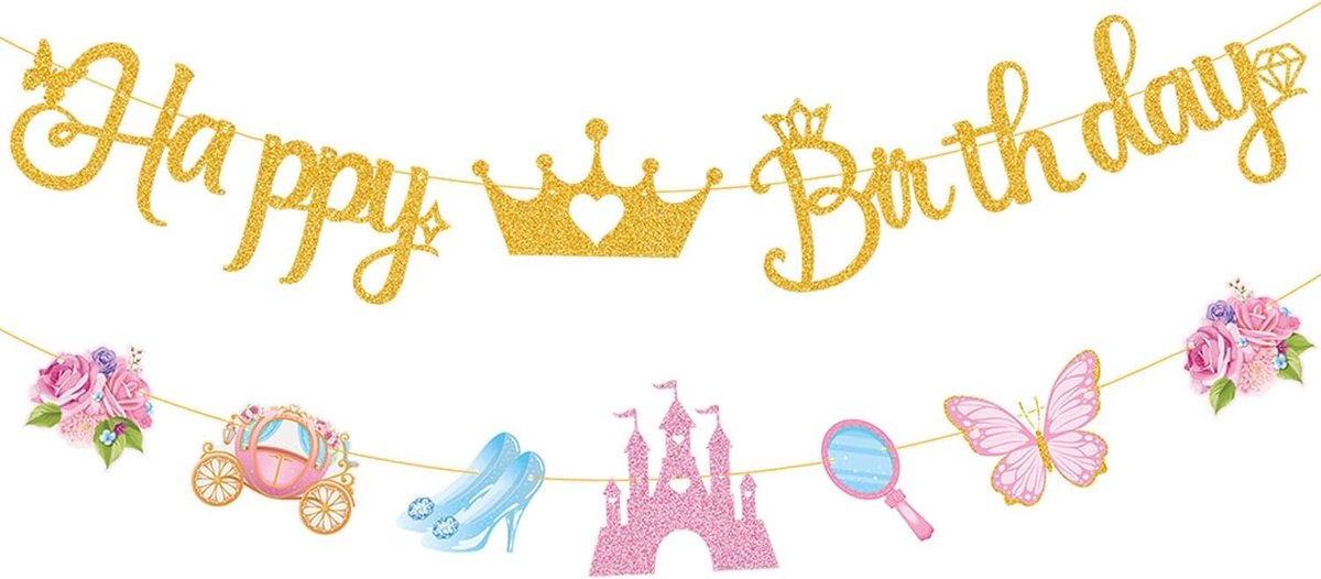 Dailygoods - Roze Verjaardagsslinger met Goud - Happy Birthday Banner voor Meisjes