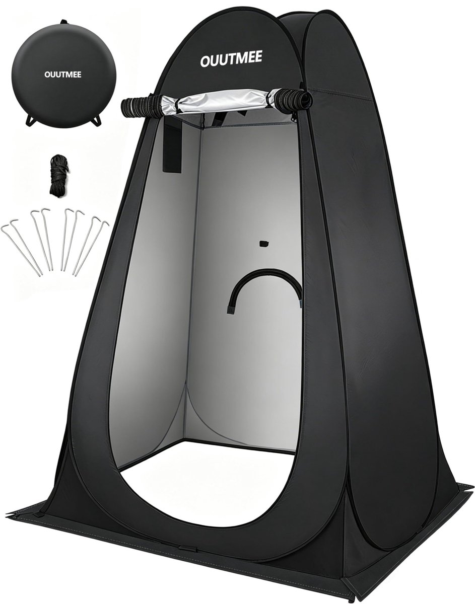 SnelShoppen - OUUTMEE Douchetent Campingtoilettent Draagbare Pop-up Kleedkamer Mobiele Strandkleedtent UV-bescherming Waterafstotend 120x120x190 cm Zw