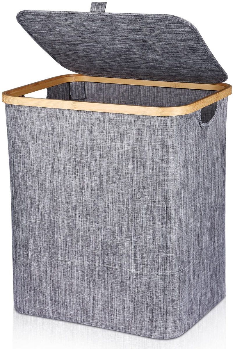SnelShoppen - Duoledaeu Wasmand met Deksel 60 Liter - Opvouwbare Wasbox, Pop-up Waskist, Grijze Opbergmand voor Badkamer, Kleding, Speelgoed en Organi