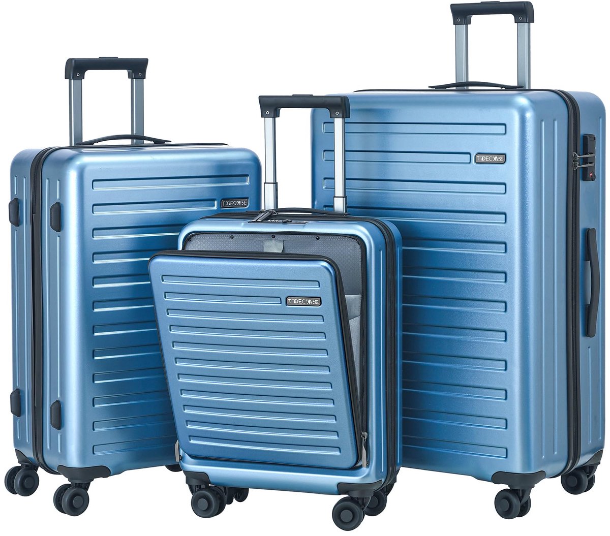 SnelShoppen - TydeCkare Bagageset 20/24/28 Inch - Handbagage met Laptopvak 34L, Hardcase Koffer 65L en 101L - TSA Slot - Ijsblauw