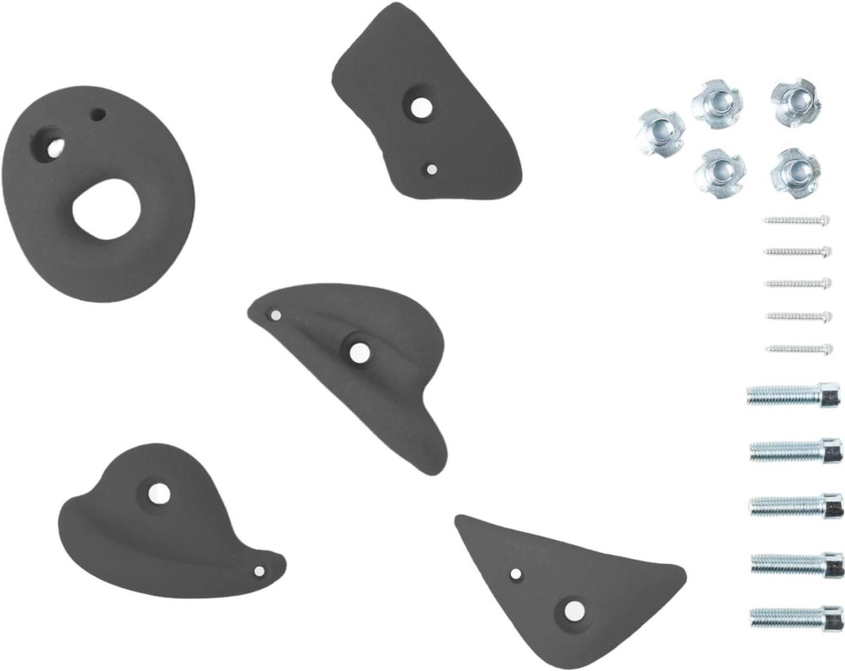 Klimstenen Set - Klimgrepen Bouldergrepen - Binnen Buiten Klimmen - Set van 5 Stuks - 10.5 tot 12 cm - Antraciet