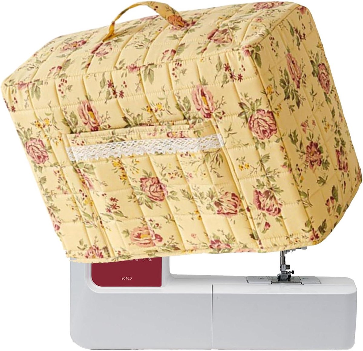 Naaimachine Tas - Stofhoes Beschermhoes - Naaimachine Opbergen - Vintage Bloemenprint - 43 x 35 cm - Geel