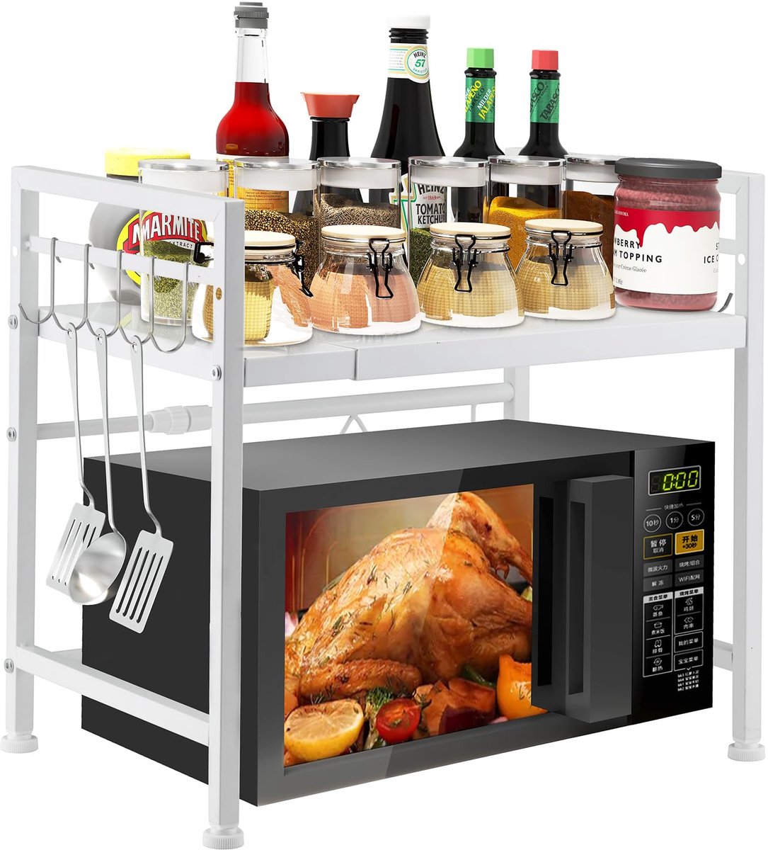 Dailygoods - Uitschuifbare Magnetron Rek - 2-Laags Keuken Organizer met Haken