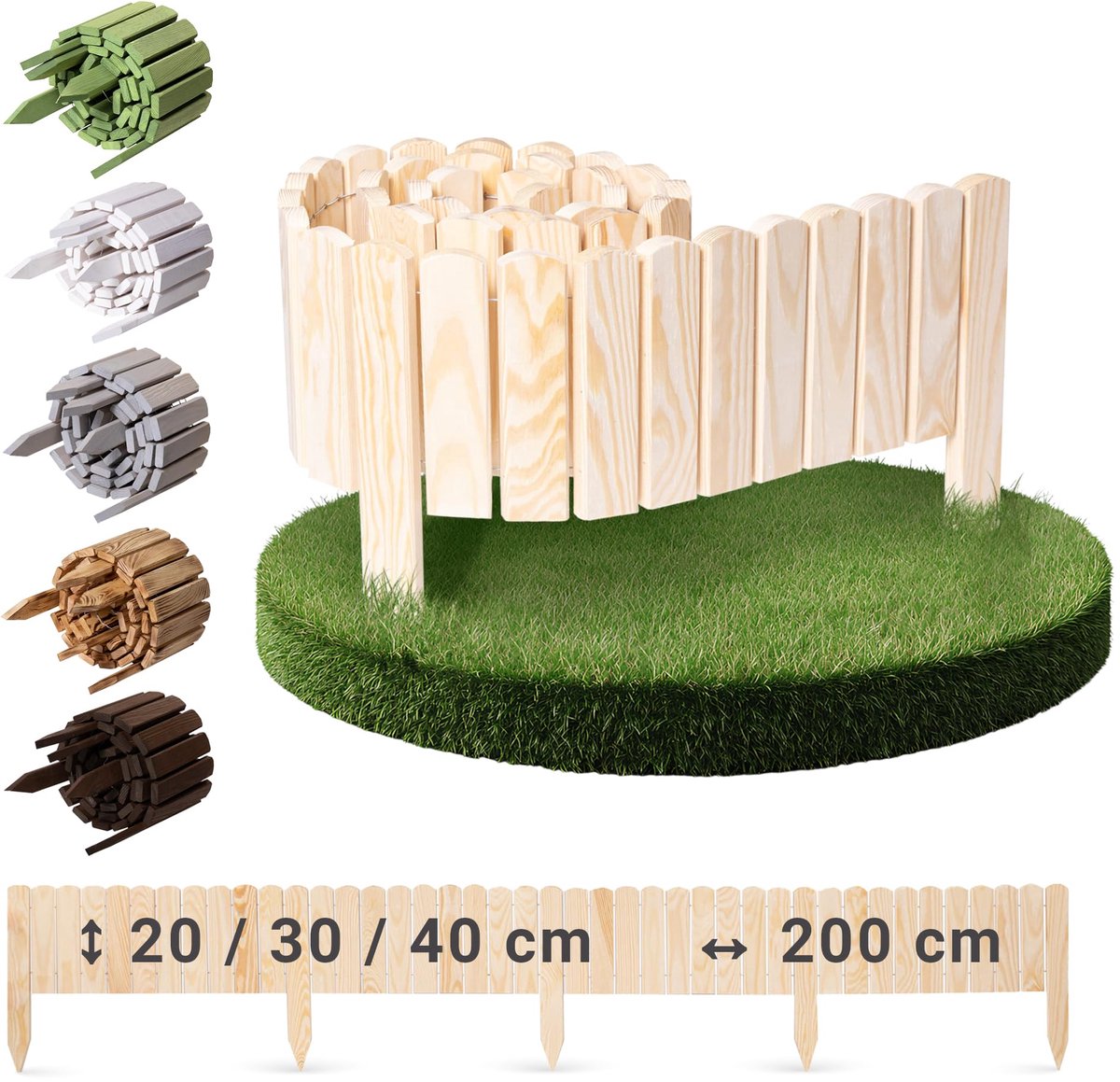 Dailygoods - Rollborder Hout - Flexibele Boomomranding in 6 Kleuren, Hoogte 20-40 cm