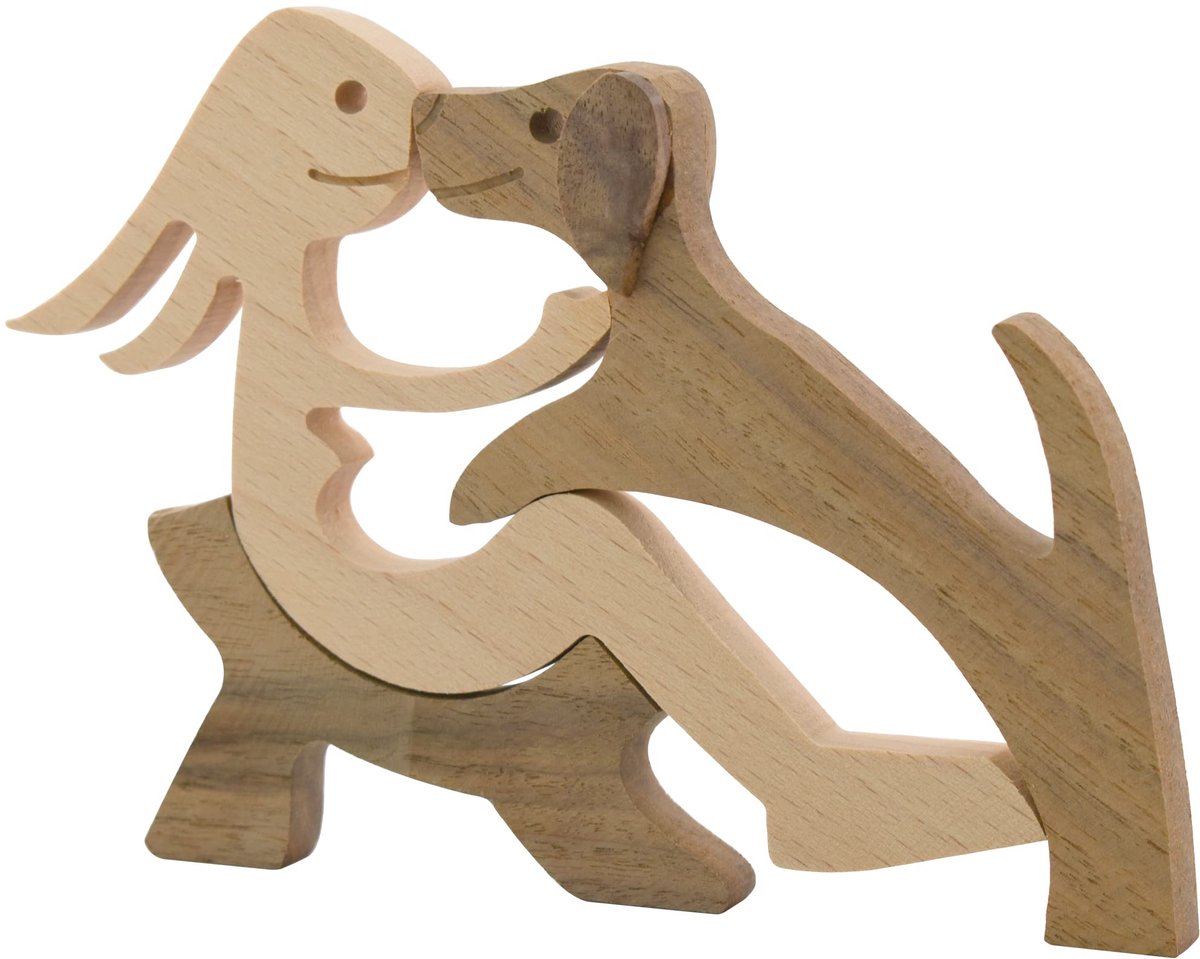 Dailygoods - Houten Hond Beeldje Handgesneden Hout - Decoratief Sculptuur voor Woondecoratie