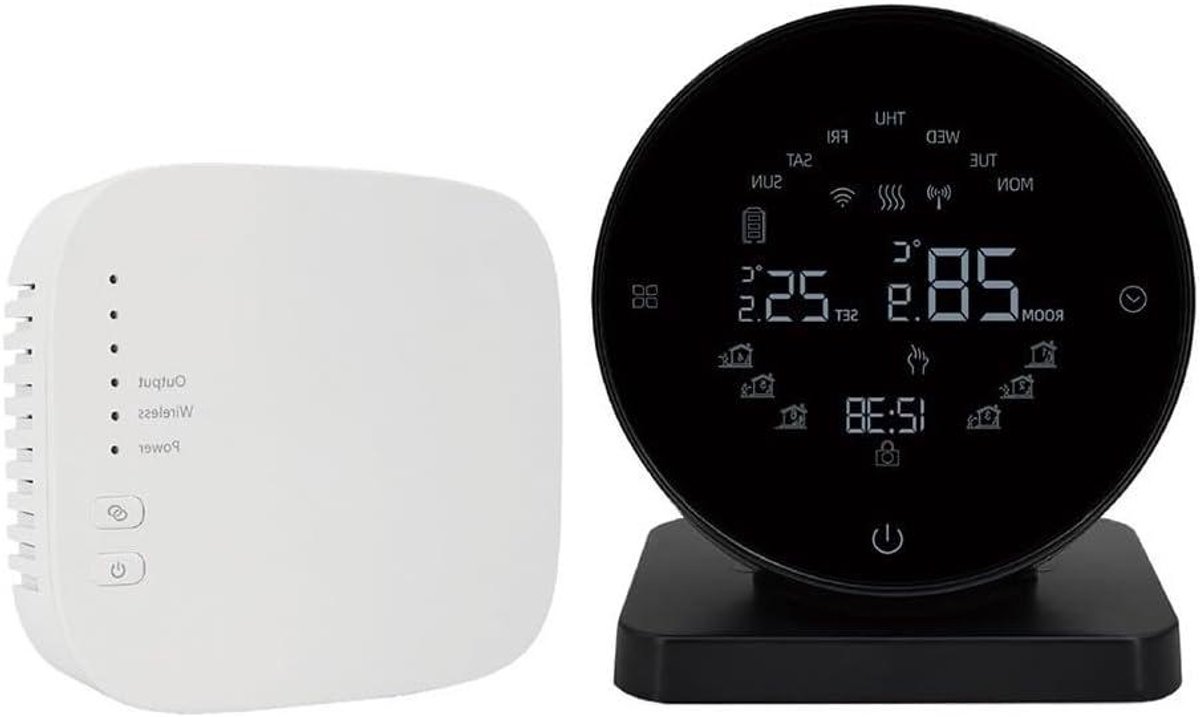 Slimme Thermostaat - Verwarming Regelaar - Energie Besparen - App & Spraak Bediening - 90x90mm - Zwart