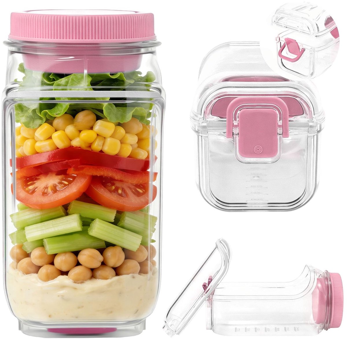 Dailygoods- Saladebak Duurzaam - Saladebakjes met Deksel - Salade Kom - Lekvrije Sausflesjes - Herbruikbaar - Ideaal voor Maaltijden - Saladekom