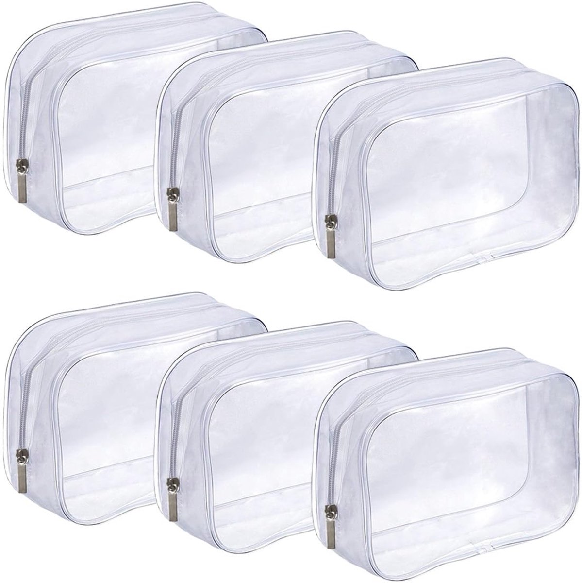 Dailygoods - Transparante Cosmetic Bag Set van 6 - Toilettas met Rits