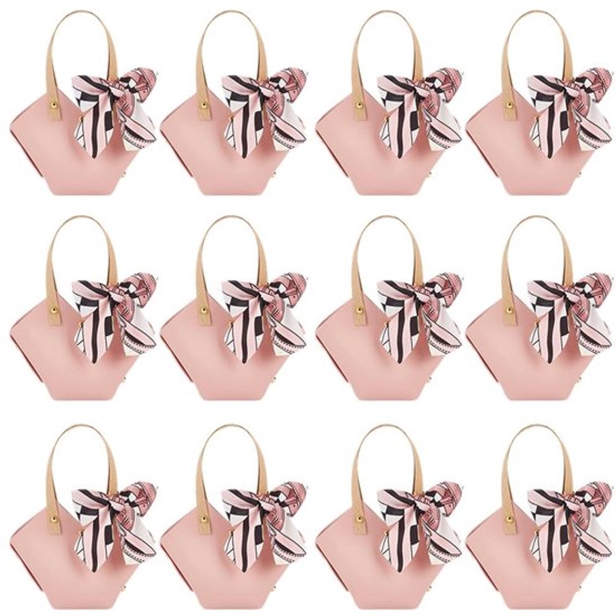 CALFOVERA 12 verpakkingen cadeauzakjes van PU-leer met band, dozen voor snoep, roze, herbruikbare snoepverpakkingen, kegels voor bruiloften, doopfeesten, comp