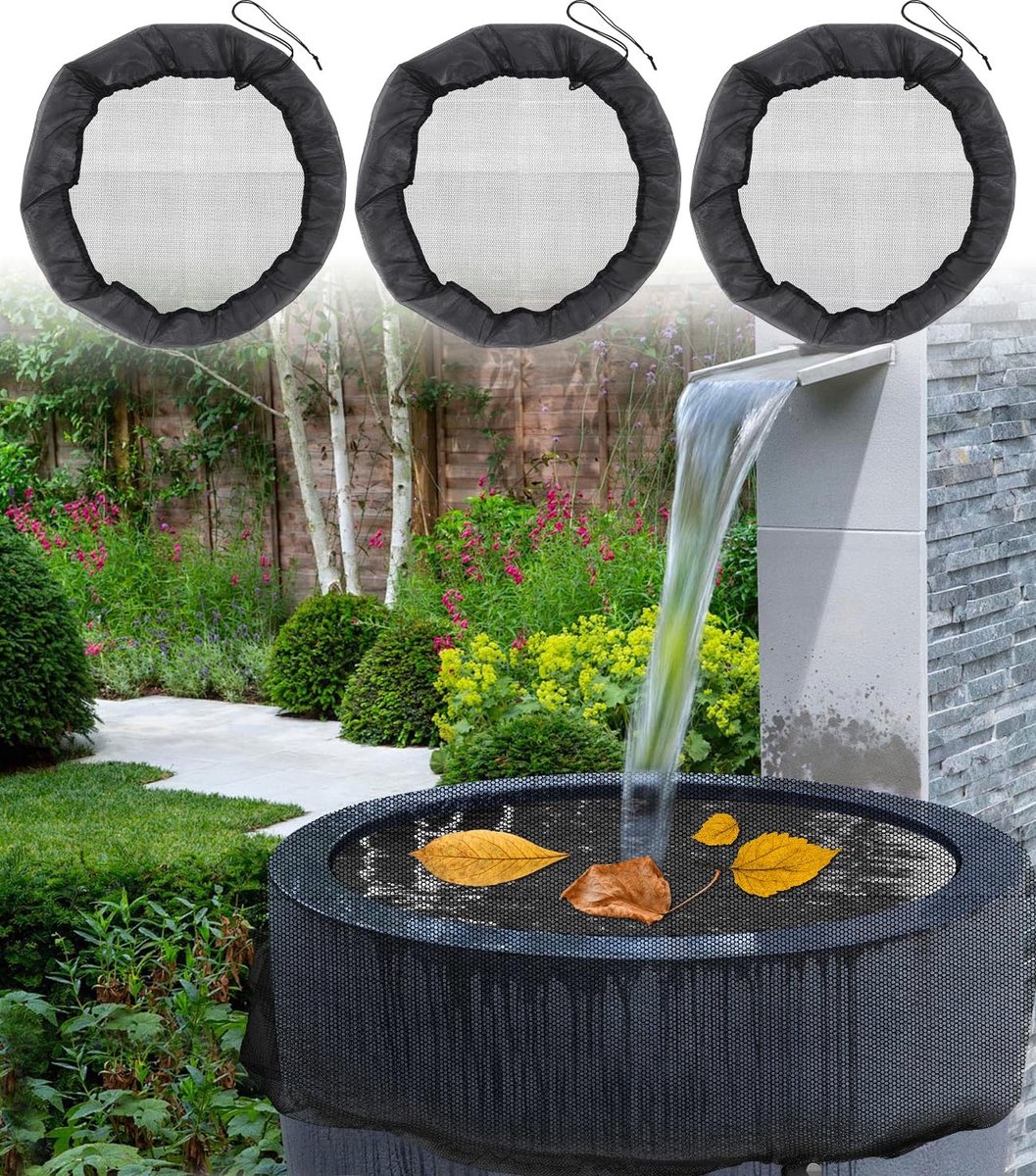 Dailygoods- Regentonnetje 3 Stuks - Verstelbaar Afdeknet - Weerbestendig Beschermnet - Muggen/Bladbescherming - Geschikt voor Regenvaten tot 75 cm - Hoogwaardig Polyestermateriaal