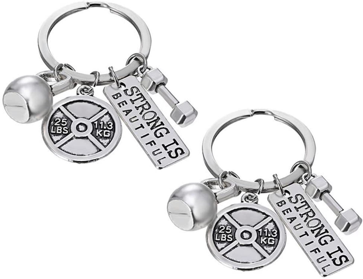 Dailygoods - 2 Stuks Fitness Sleutelhanger - Dumbbell en Mini Kettlebell