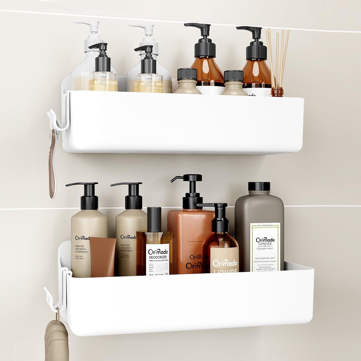Dailygoods - Doucheplank zonder boren, 2 stuks, Shampoohouder Wit