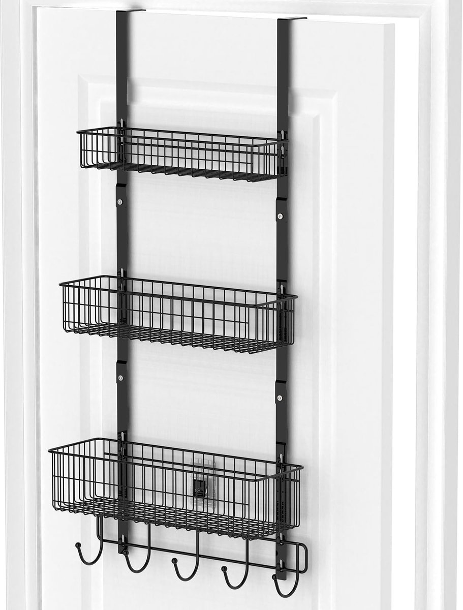 Dailygoods - Over the Door Organizer met 3 Niveaus en Haken - Metalen Opbergplank voor Deur